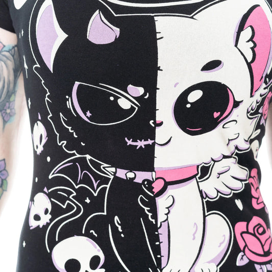 Schwarzes Oberteil LVD KITTY T-SHIRT mit niedlichem Katzenprint von Cupcake Cult