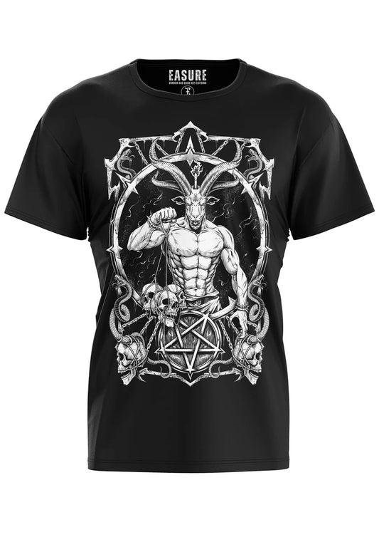 Schwarzes Oberteil MASTER OF DARKNESS Shirt mit großem Baphometprint von Easure