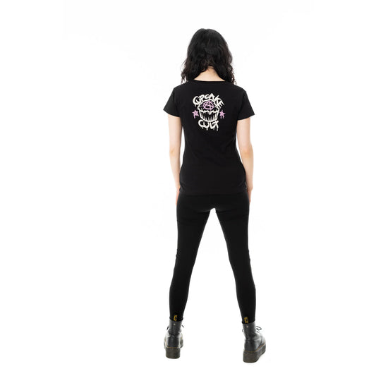 Schwarzes Oberteil NINE LIVES T SHIRT mit niedlichem Sensenmann und Katzenprint von Cupcake Cult