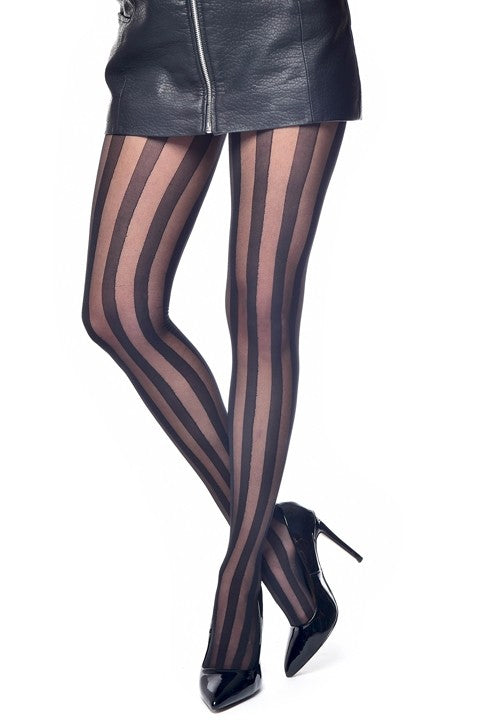 Schwarze Nylonstrumpfhose Solid Sheer Stripe Tights mit Vertikalen Streifen von Pamela Mann