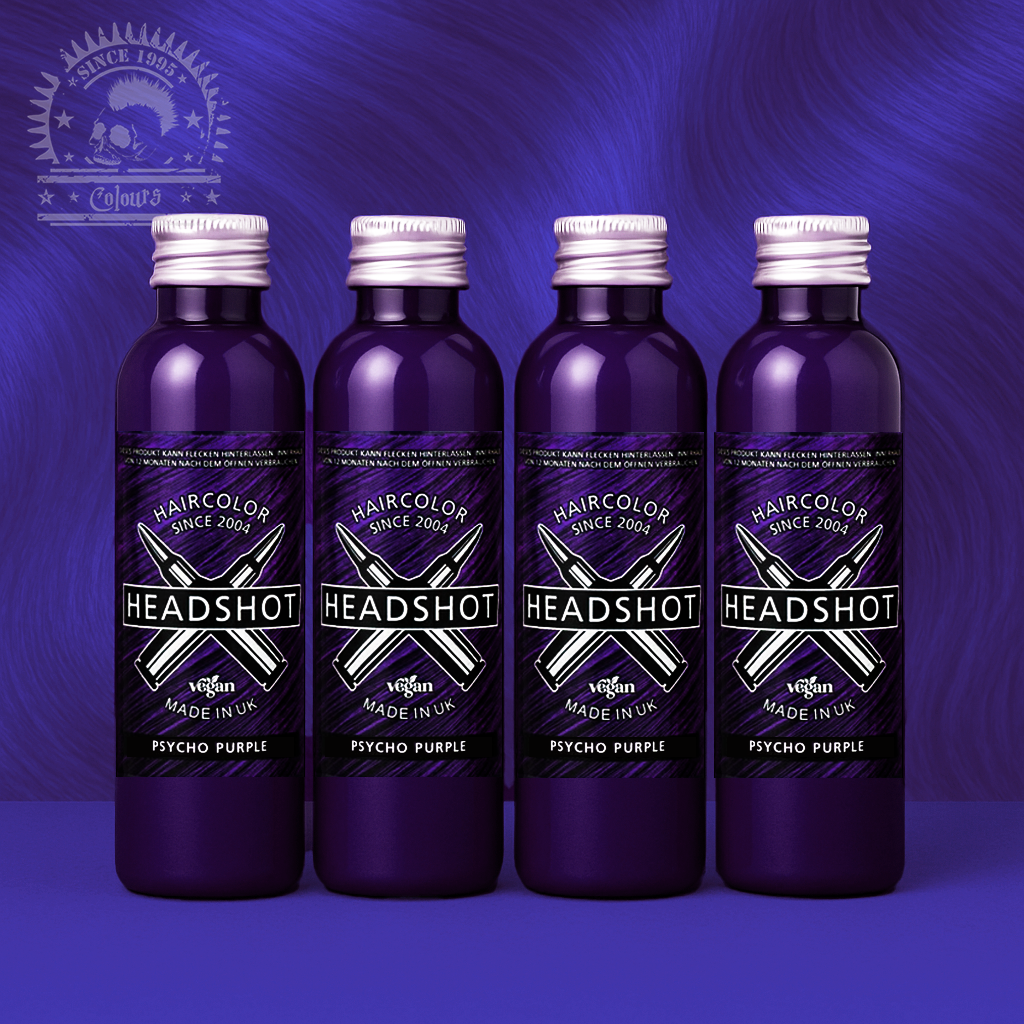 Vier semi-permanente Haartönungen 4er-Sparset PSYCHO PURPLE in dem Farbton Lila von Headshot