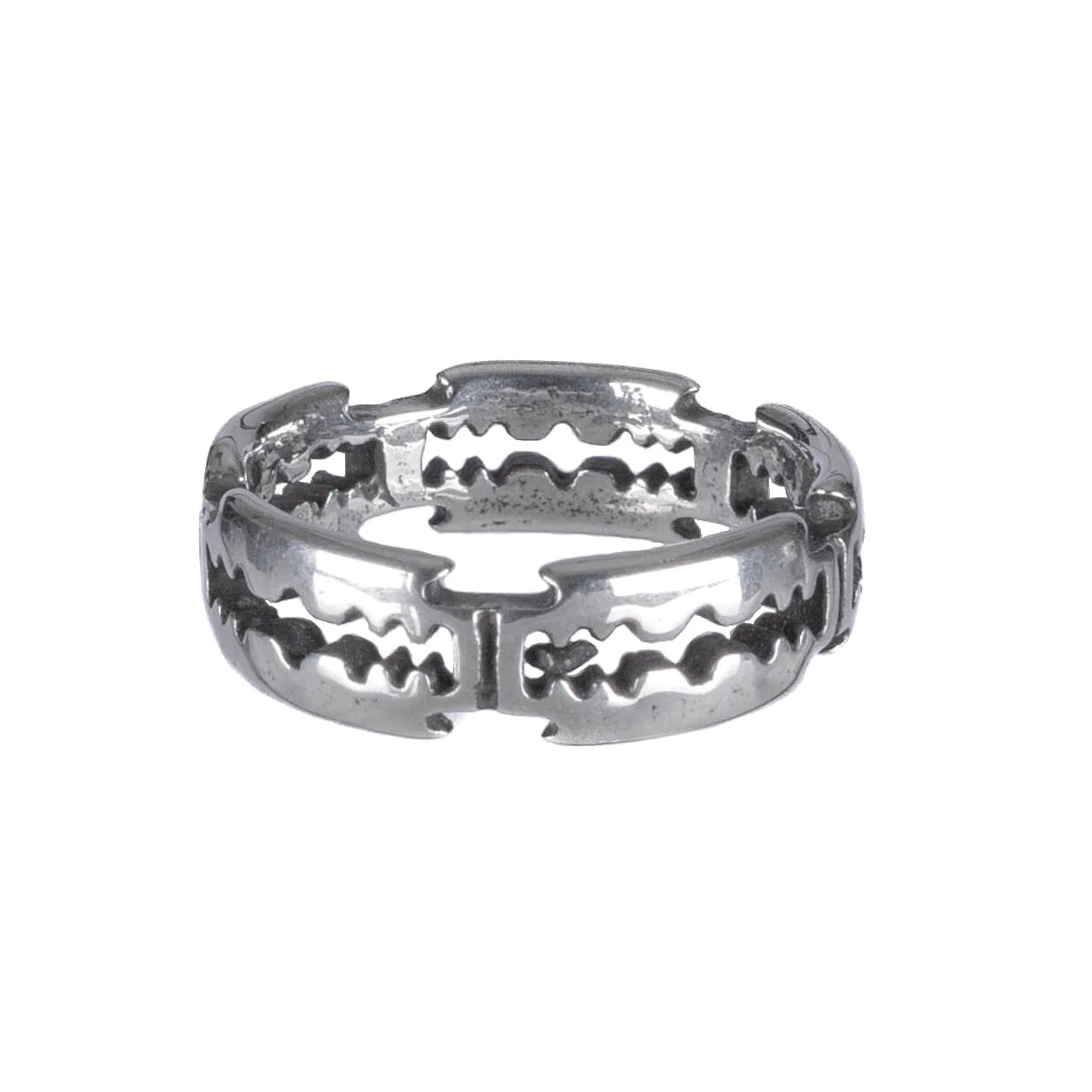 Silberfarbender Ring RAZE RING mit Rasierklingendesign von Poizen Industries