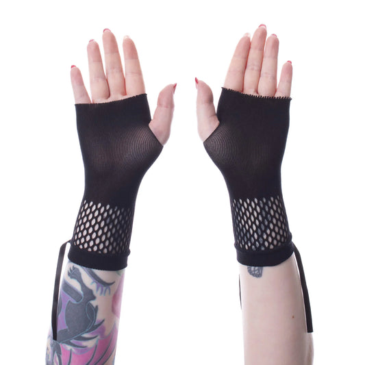 schwarze RUE MESH GLOVES mit Fishnetz-Elementen von Poizen Industries