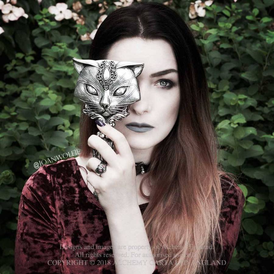 Sacred Cat Hand Mirror Silver Alchemy