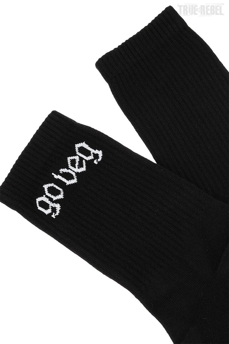 Schwarze Baumwollsocken mit weißer Aufschrift GO VEG von Sixblox