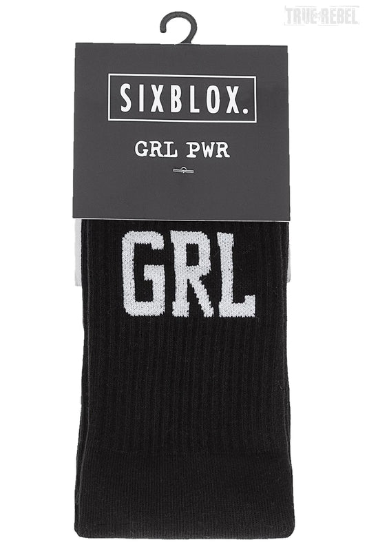 Schwarze Socks GRL PWR Black mit GRL PWR Schriftzug von Sixblox