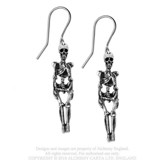 Ein Paar Skeleton Ohrringe mit Miniatur-Skelett aus Zinn mit Ohrhaken aus Chirurgenstahl von Alchemy England