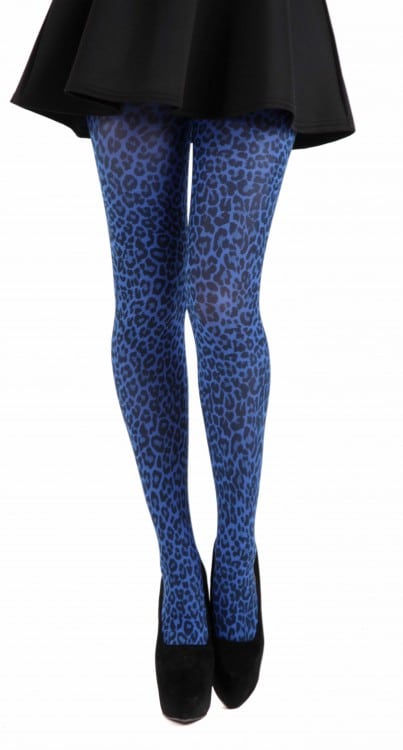Blaue Nylonstrumpfhose Blue Denim Leopard Printed Tights mit Leopardenmuster von Pamela Mann
