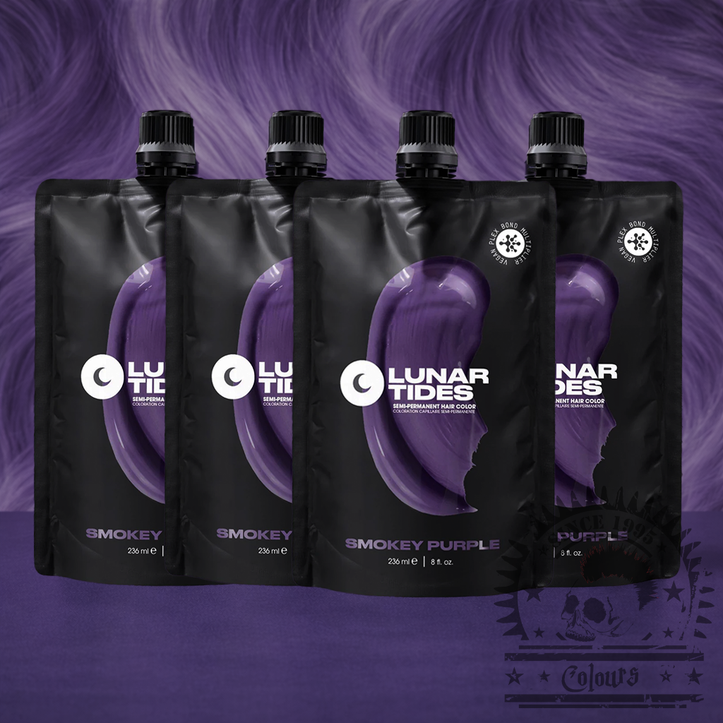 Vier semi-permanente Haartönungen 4er-Sparset Smokey Purple in dem Farbton Lila mit grauen, rauchigen Untertönen von Lunar Tides