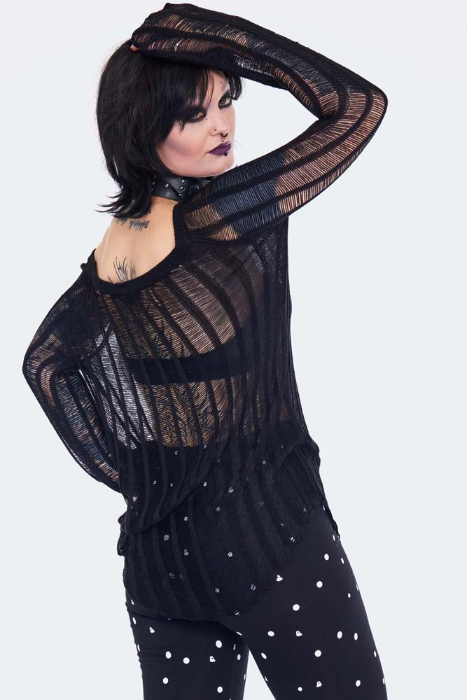 Schwarzer Pullover LOOSE KNIT STRIPED JUMPER mit lockerer Leiterstrickoptik von Jawbreaker