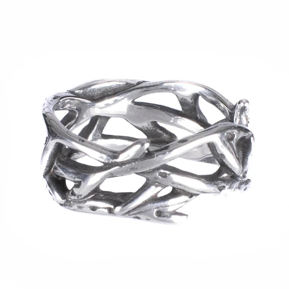 Silberfarbender Ring THORNCHANT RING mit Dornenrankendesign von Poizen Industries