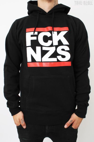 Schwarzer Hoodie FCK NZS Black mit FCK NZS Logo von True Rebel