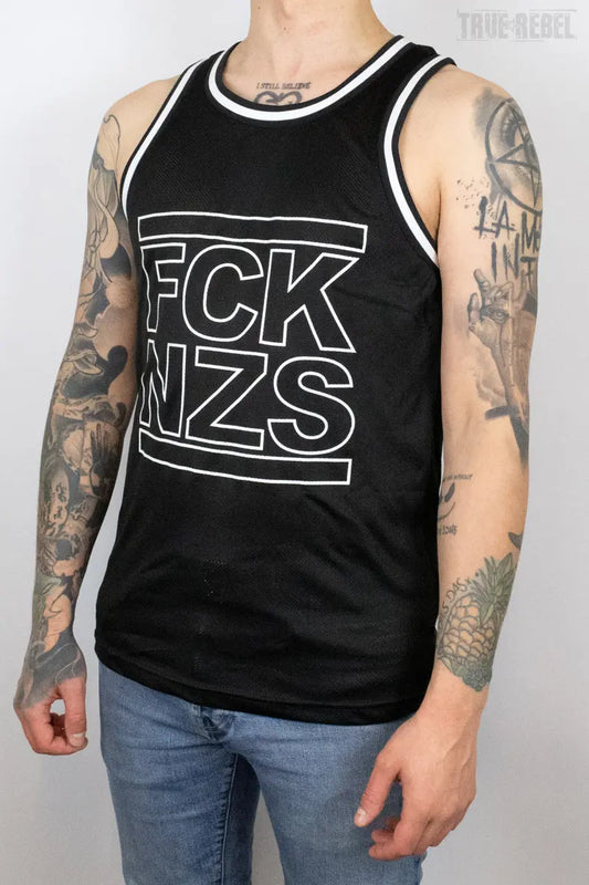 True Rebel Mesh Tank FCK NZS Outline Black