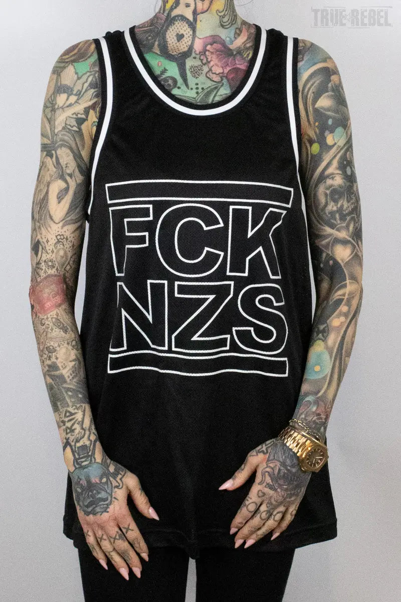 True Rebel Mesh Tank FCK NZS Outline Black