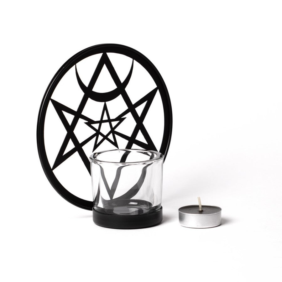 Eindrucksvoller Teelichthalter UNICURSAL HEX Tealight Holder aus schwarz beschichtetem Eisen und gehärtetem Glas von Alchemy