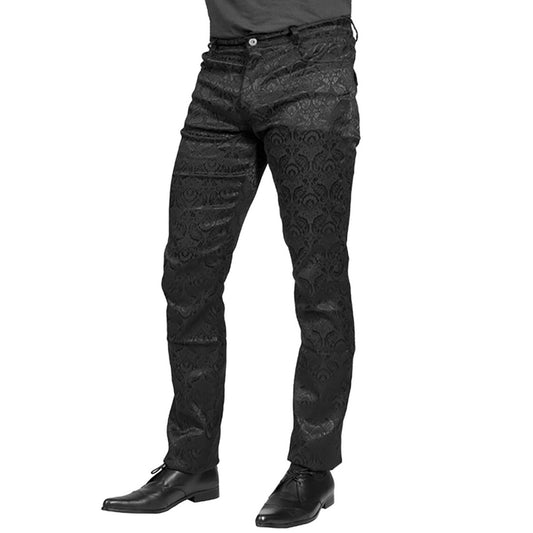 Schwarze elegante Hose Victorian Pants mit schwarz abgesetztem viktorianischem Ornamentmuster von Alcatraz