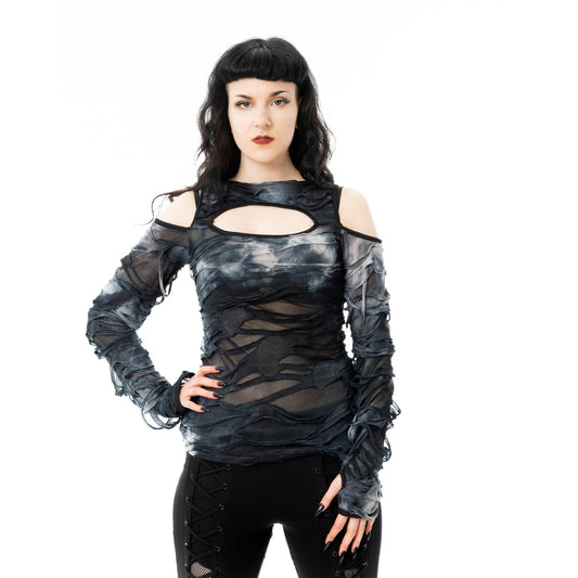 Graues Oberteil VIOLA TOP im destroyed Look und mit Meshelementen von Chemical Black
