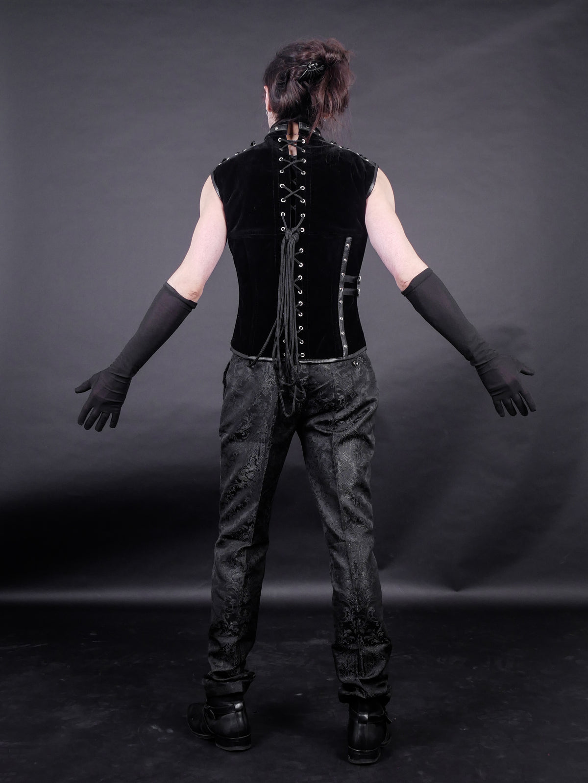 Herren-Korsett (Westen-Stil) Dracula Waist Coat schwarzem Samt mit Flock-Muster von Burleska