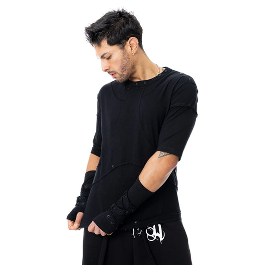 Schwarzes Oberteil ZEKE TOP mit Armstulpen von Heartless