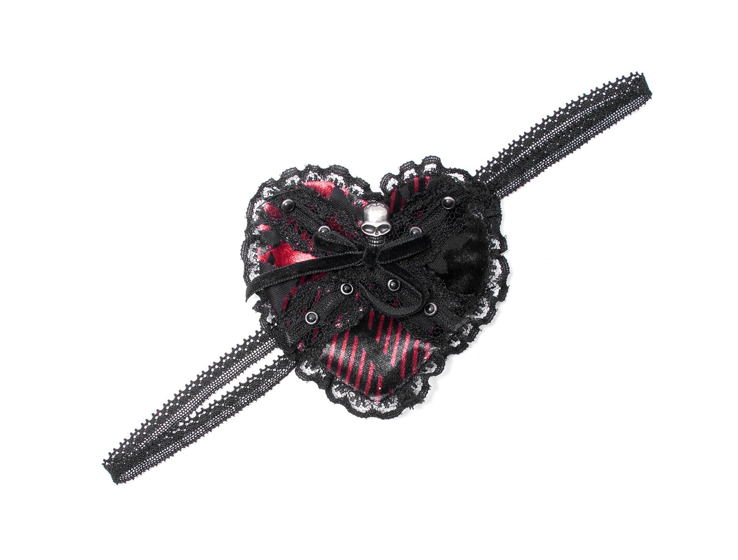 Schwarz-rote Augenklappe MAD GIRL EYE PATCH in Herzform mit Totenkopfanstecker von Punk Rave