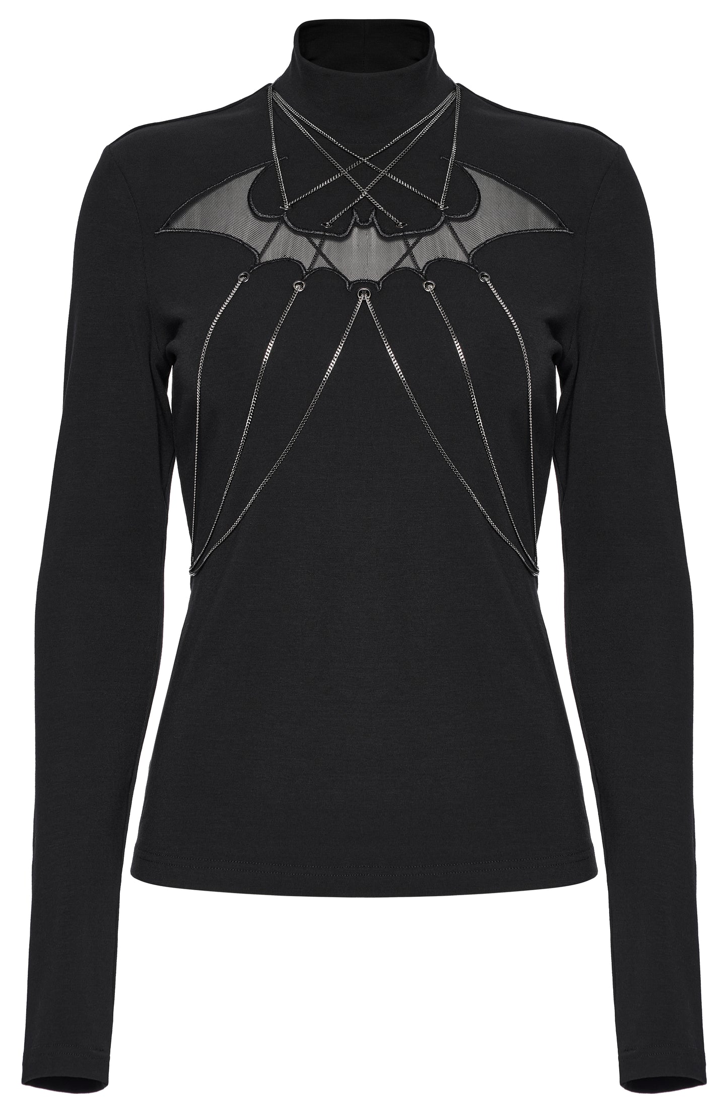 Figurbetontes Langarmshirt BAT BABE TOP mit fledermausförmigem Mesh-Einsatz von Punk Rave