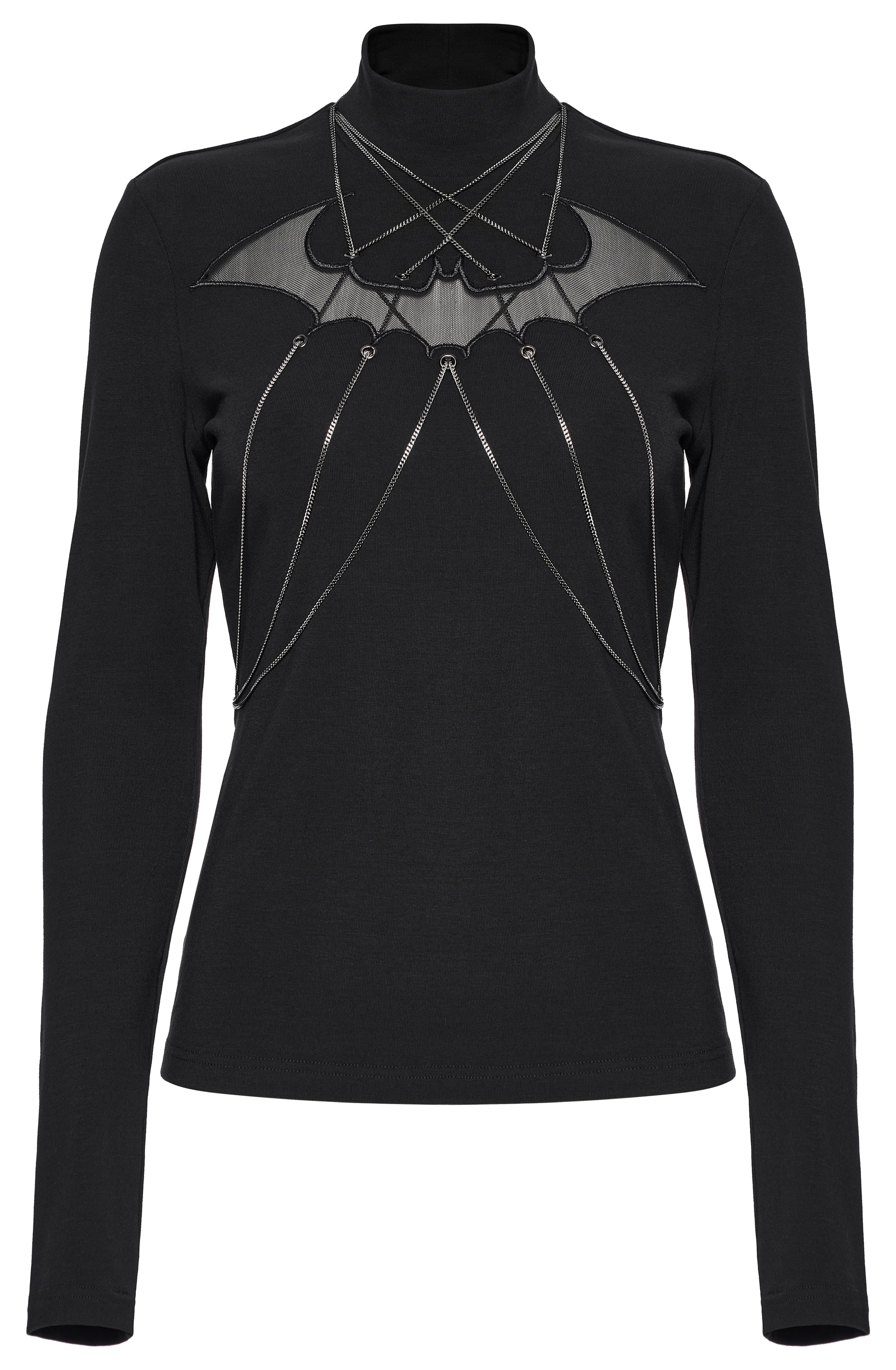Figurbetontes Langarmshirt BAT BABE TOP mit fledermausförmigem Mesh-Einsatz von Punk Rave