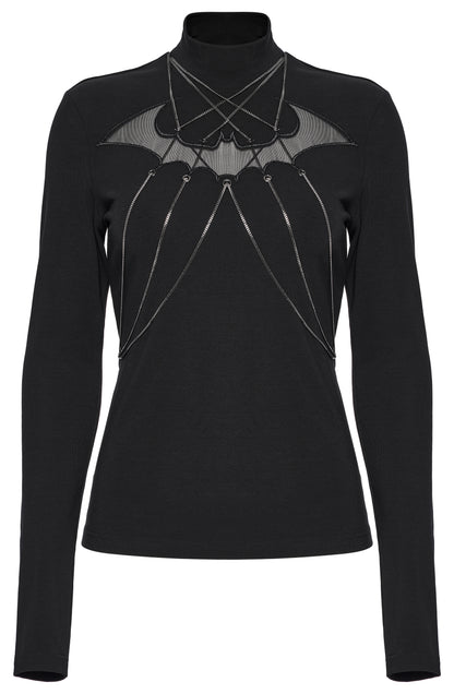 Figurbetontes Langarmshirt BAT BABE TOP mit fledermausförmigem Mesh-Einsatz von Punk Rave