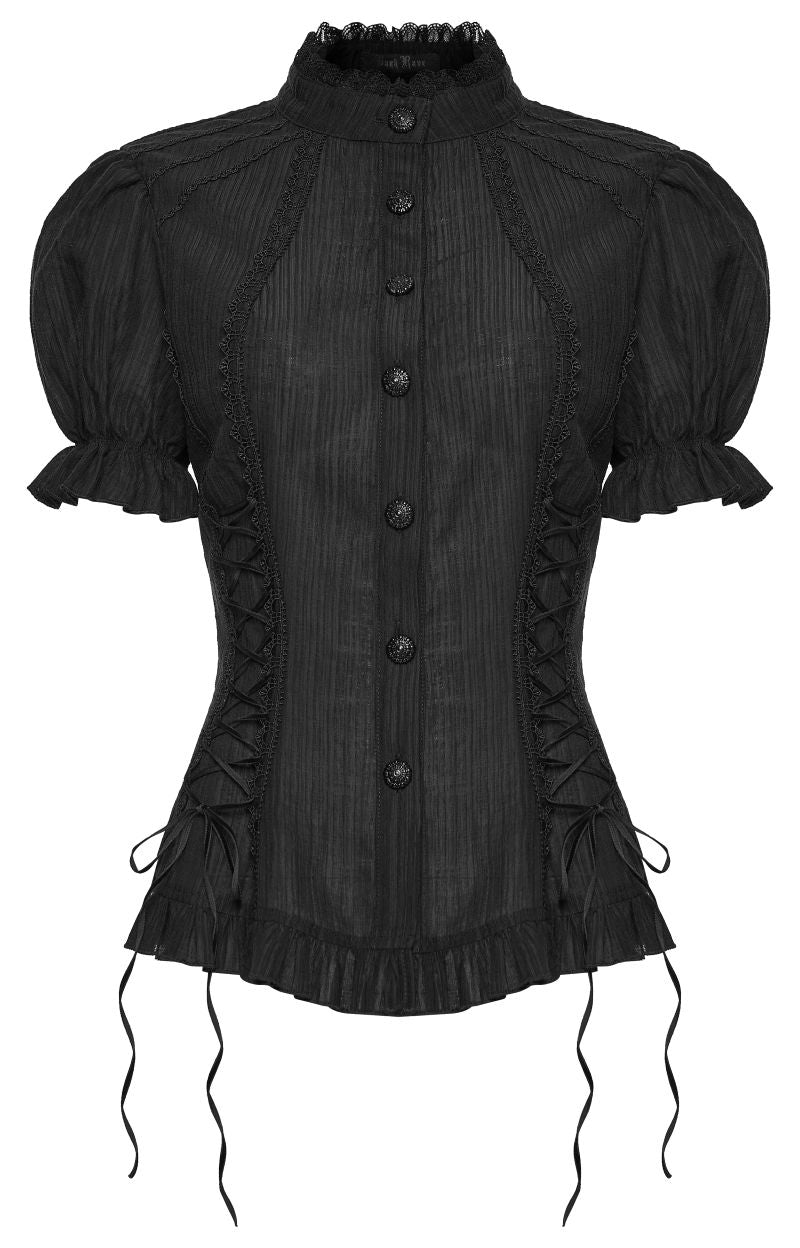 Schwarzes Hemd Faerie Doll Black Shirt mit seitlichen Schnürungen von Punk Rave