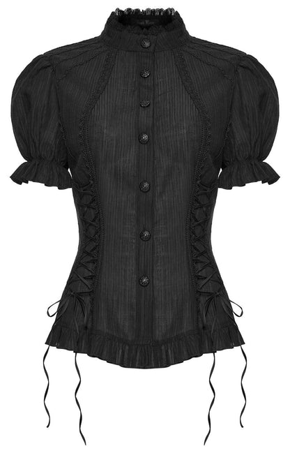 Schwarzes Hemd Faerie Doll Black Shirt mit seitlichen Schnürungen von Punk Rave