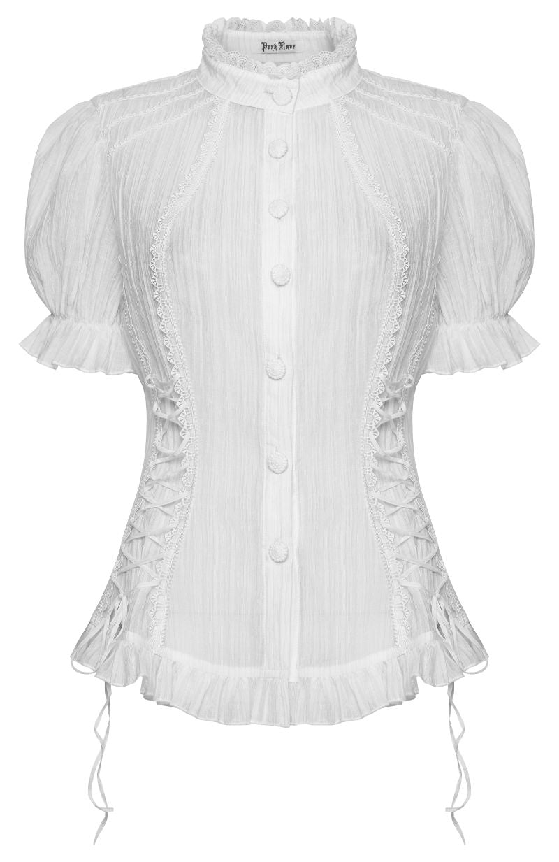 Weißes Hemd Faerie Doll White Shirt mit seitlichen Schnürungen von Punk Rave