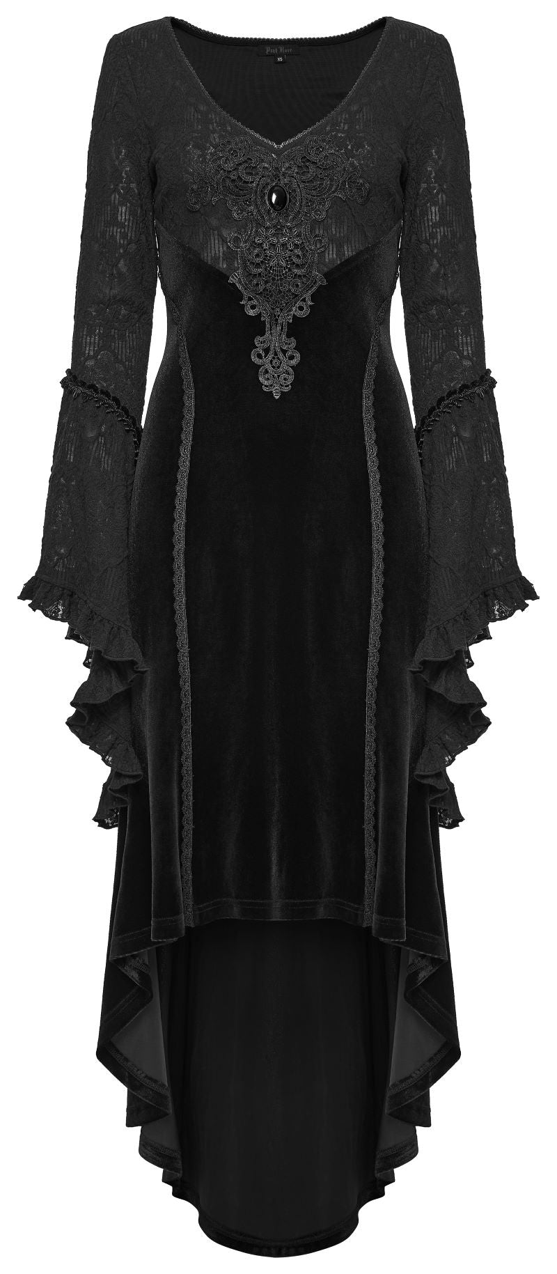 Schwarzes Langarmkleid Eclipse Queen Dress mit Spitzenelementen von Punk Rave