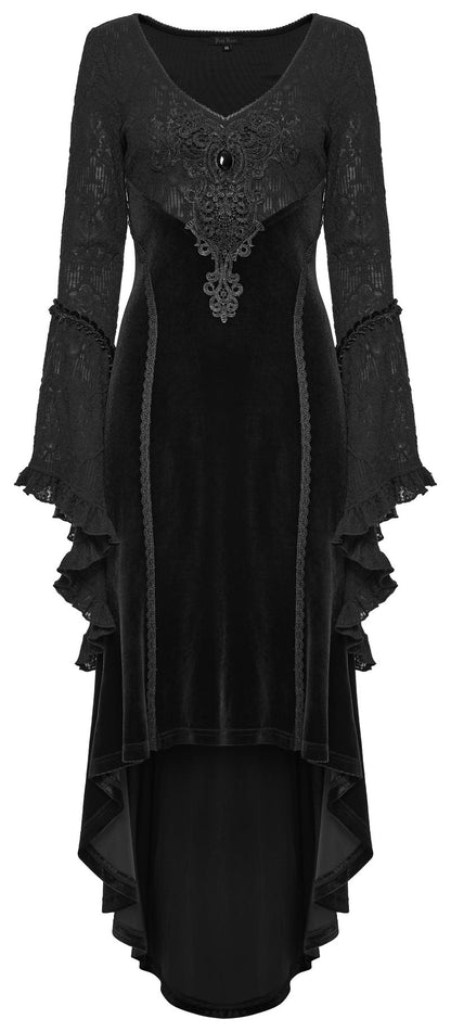 Schwarzes Langarmkleid Eclipse Queen Dress mit Spitzenelementen von Punk Rave
