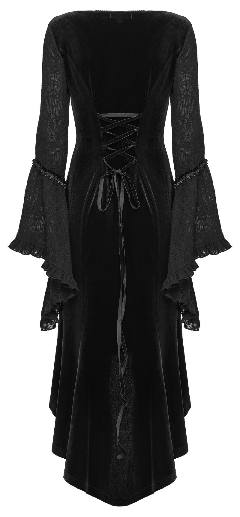 Schwarzes Langarmkleid Eclipse Queen Dress mit Spitzenelementen von Punk Rave