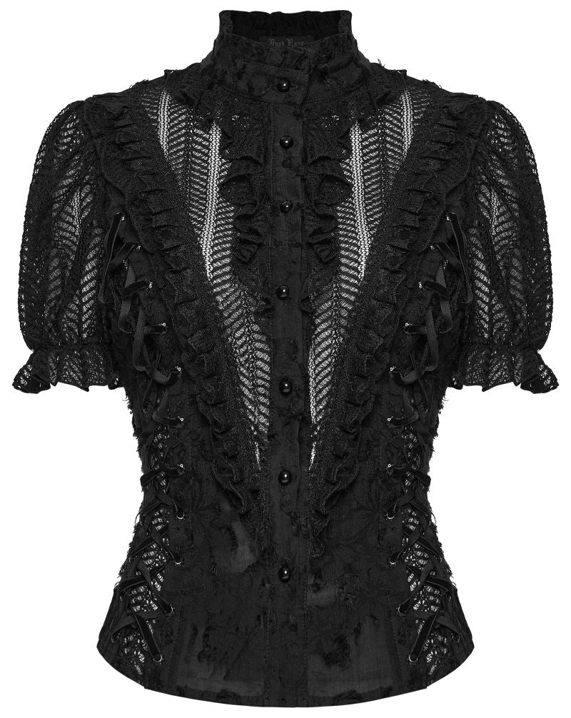 Schwarzes Spitzenhemd Black Lace Duchess Shirt von Punk Rave