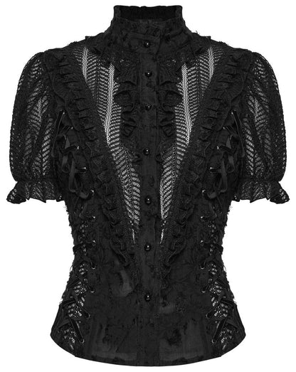 Schwarzes Spitzenhemd Black Lace Duchess Shirt von Punk Rave