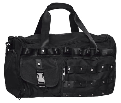 Schwarze, große Tasche TECHWEAR TROOPER TRANSFORMER BAG im Cyberpunk-Style mit vielen Details von Punk Rave