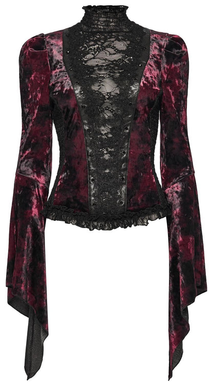 Schwarze/Rotes Langarmshirt Midnight Reverie Top&nbsp;mit Samtstoff von Punk Rave