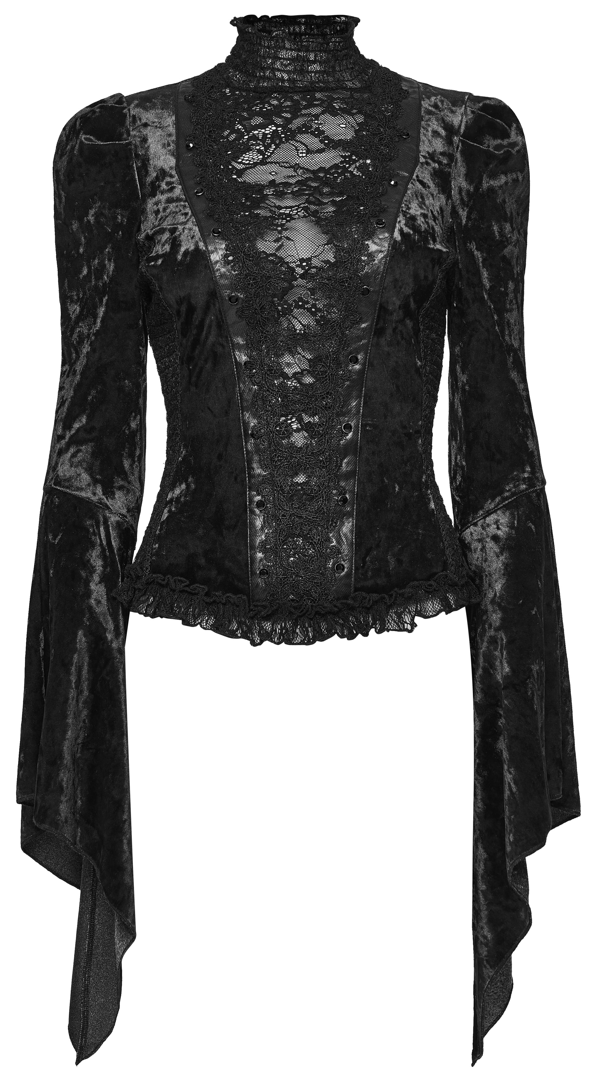 Schwarzes Langarmshirt Midnight Reverie Top Black mit Samtstoff von Punk Rave