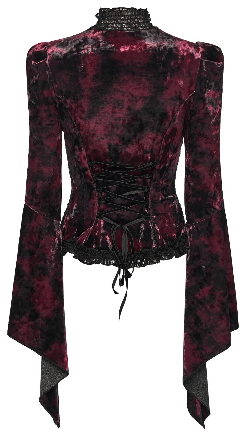 Schwarze/Rotes Langarmshirt Midnight Reverie Top&nbsp;mit Samtstoff von Punk Rave