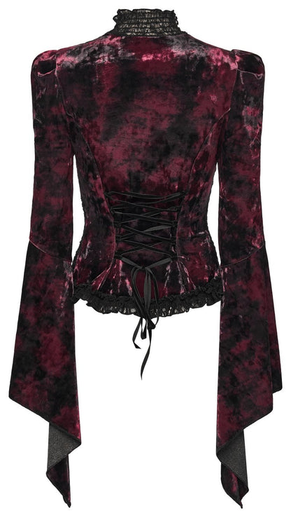 Schwarze/Rotes Langarmshirt Midnight Reverie Top&nbsp;mit Samtstoff von Punk Rave