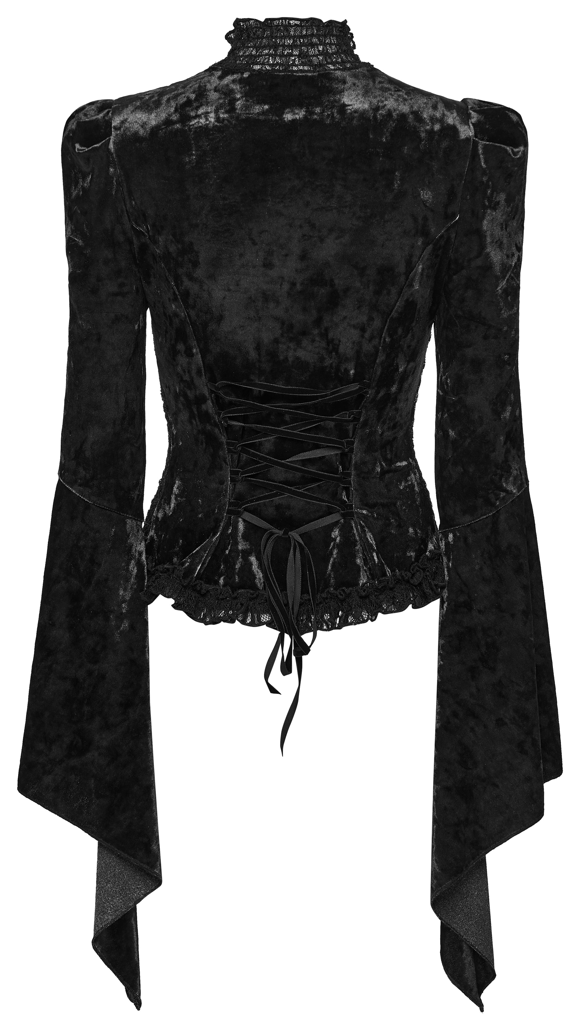 Schwarzes Langarmshirt Midnight Reverie Top Black mit Samtstoff von Punk Rave