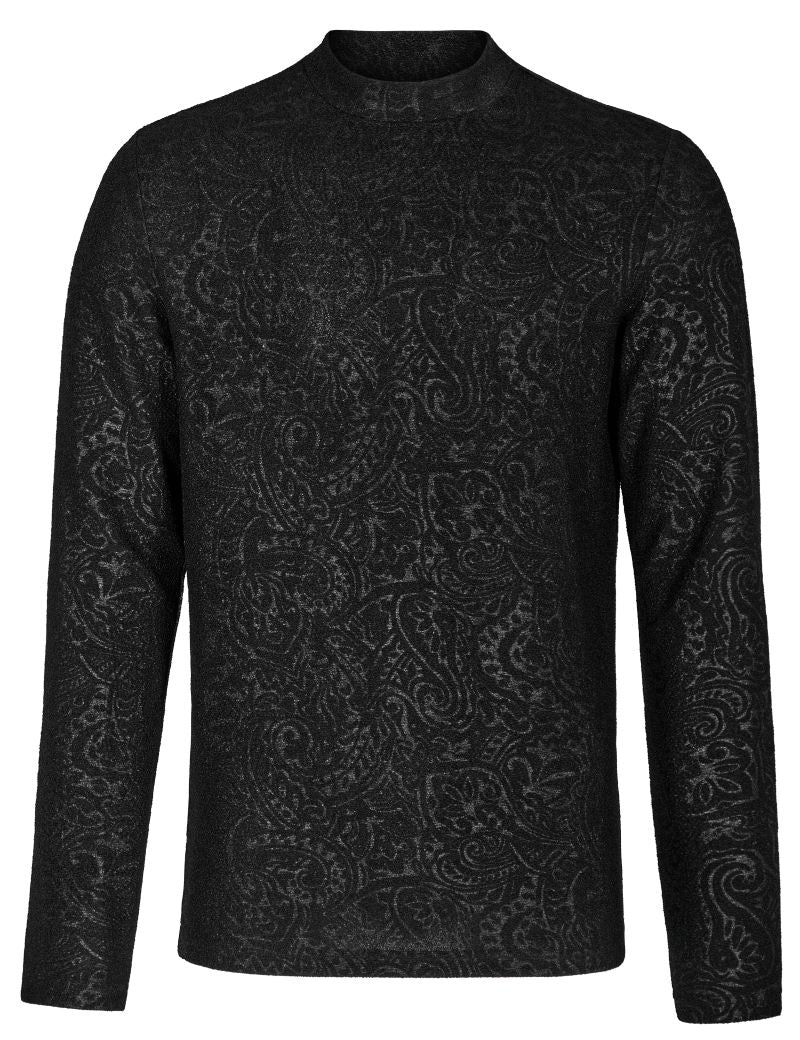 Schwarzes Langarmshirt Rafael Top mit floralem Muster von Punk Rave