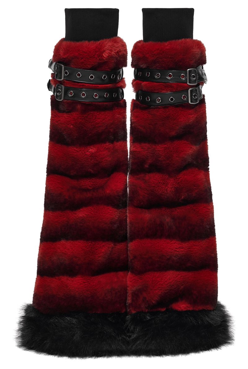 Schwarz/Rote Beinstulpen Hex Fur Blood Red Leg Warmers mit Kunstfell von Punk Rave