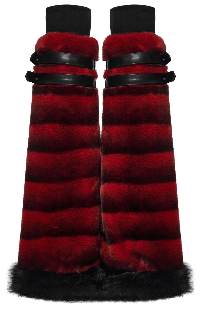 Schwarz/Rote Beinstulpen Hex Fur Blood Red Leg Warmers mit Kunstfell von Punk Rave