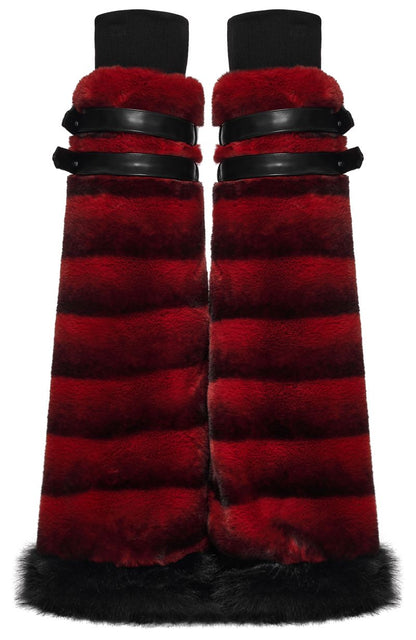 Schwarz/Rote Beinstulpen Hex Fur Blood Red Leg Warmers mit Kunstfell von Punk Rave