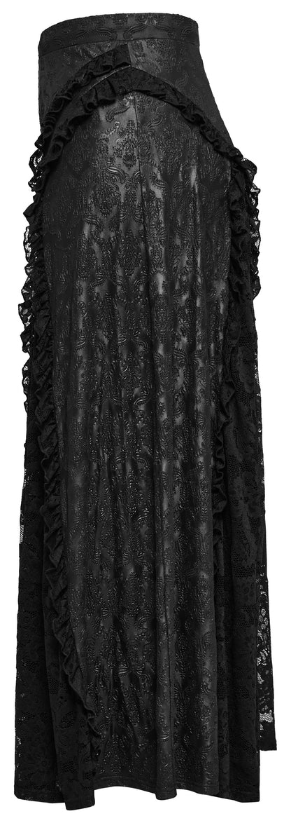 Schwarzer, langer Rock MORTICIA DUSK SKIRT aus Spitzenstoff mit Raffungen von Punk Rave