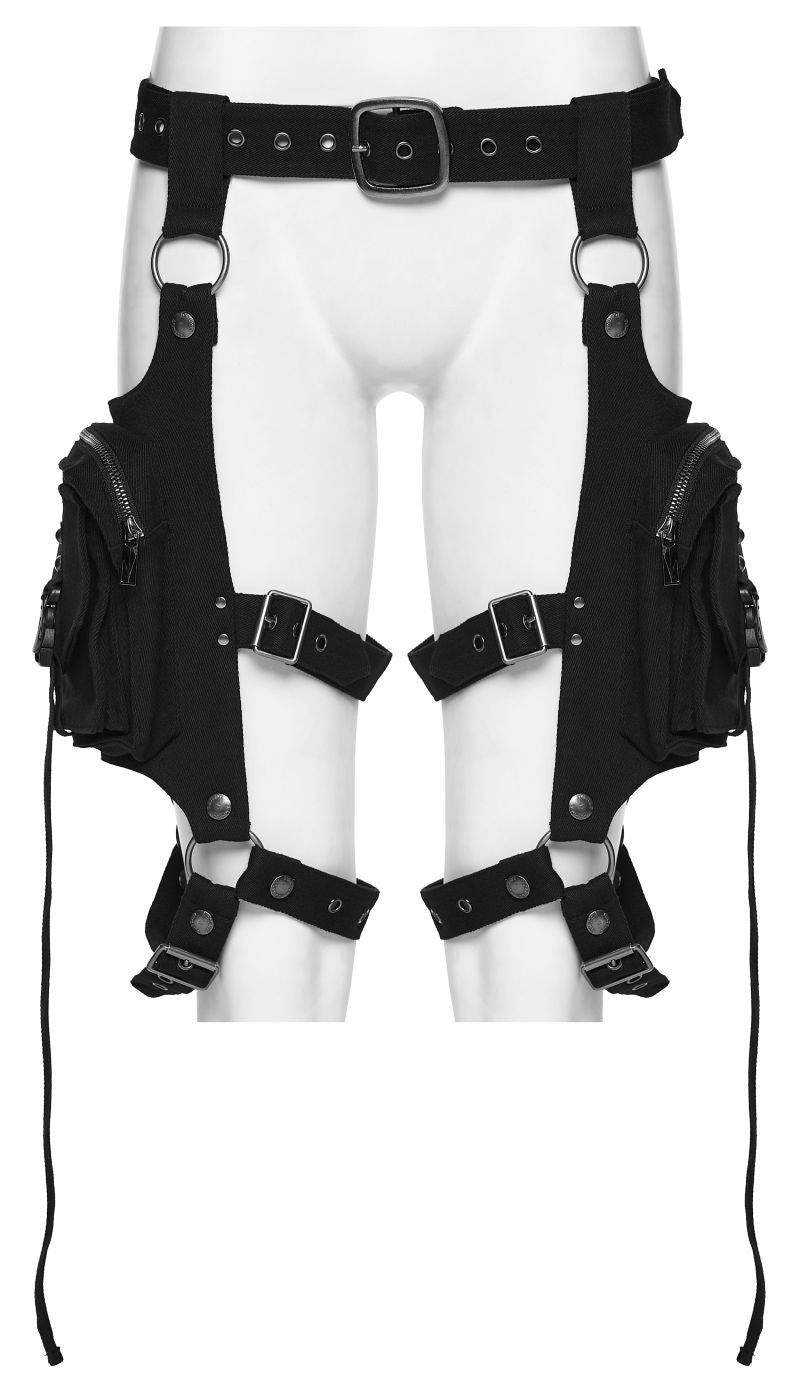 Schwarze Harnesstasche Bunker Doll Holster Bag mit vielen Riemen und Schnallen von Punk Rave
