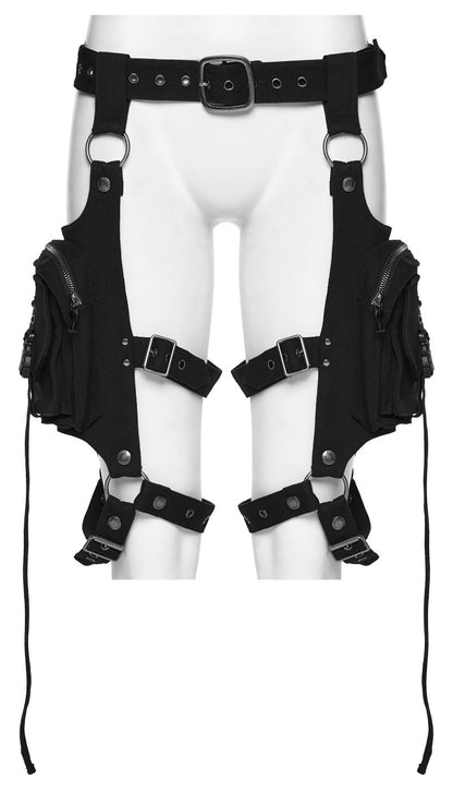 Schwarze Harnesstasche Bunker Doll Holster Bag mit vielen Riemen und Schnallen von Punk Rave