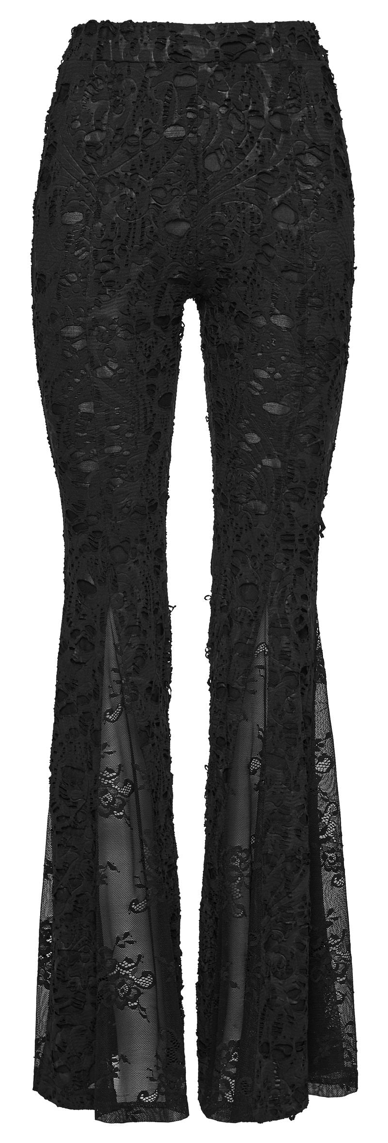Schwarze Schlaghose Lure of Ligeia Trousers im romantischen Gothic-Stil und Spitzeneinsätzen am Saum von Punk Rave