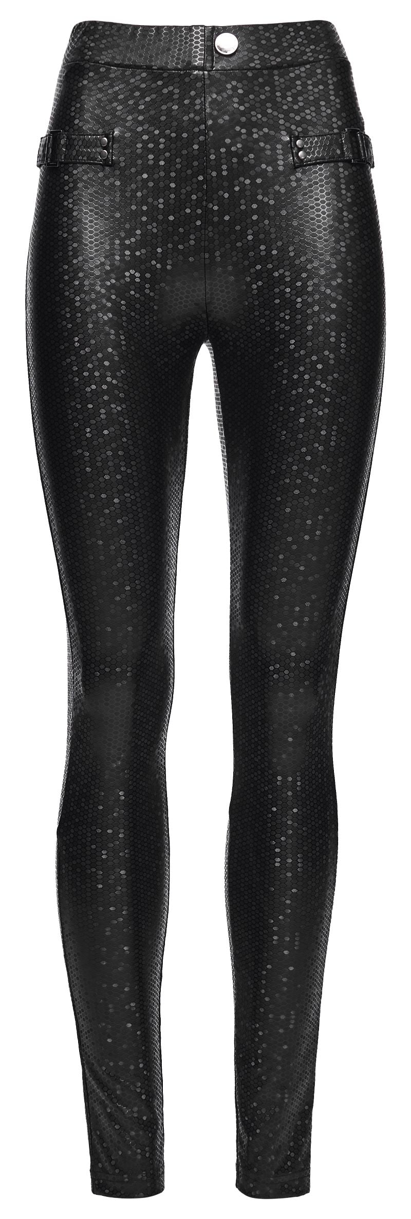 Leggings im Gothic-Cyberpunk-Lederlook Alien Skin Leggings mit Wabenmuster und Riemendetails von Punk Rave